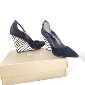 Levity Black Attractive Suede Wedge Heels Zebra Sole Y2K Platform Women's 9 🦓